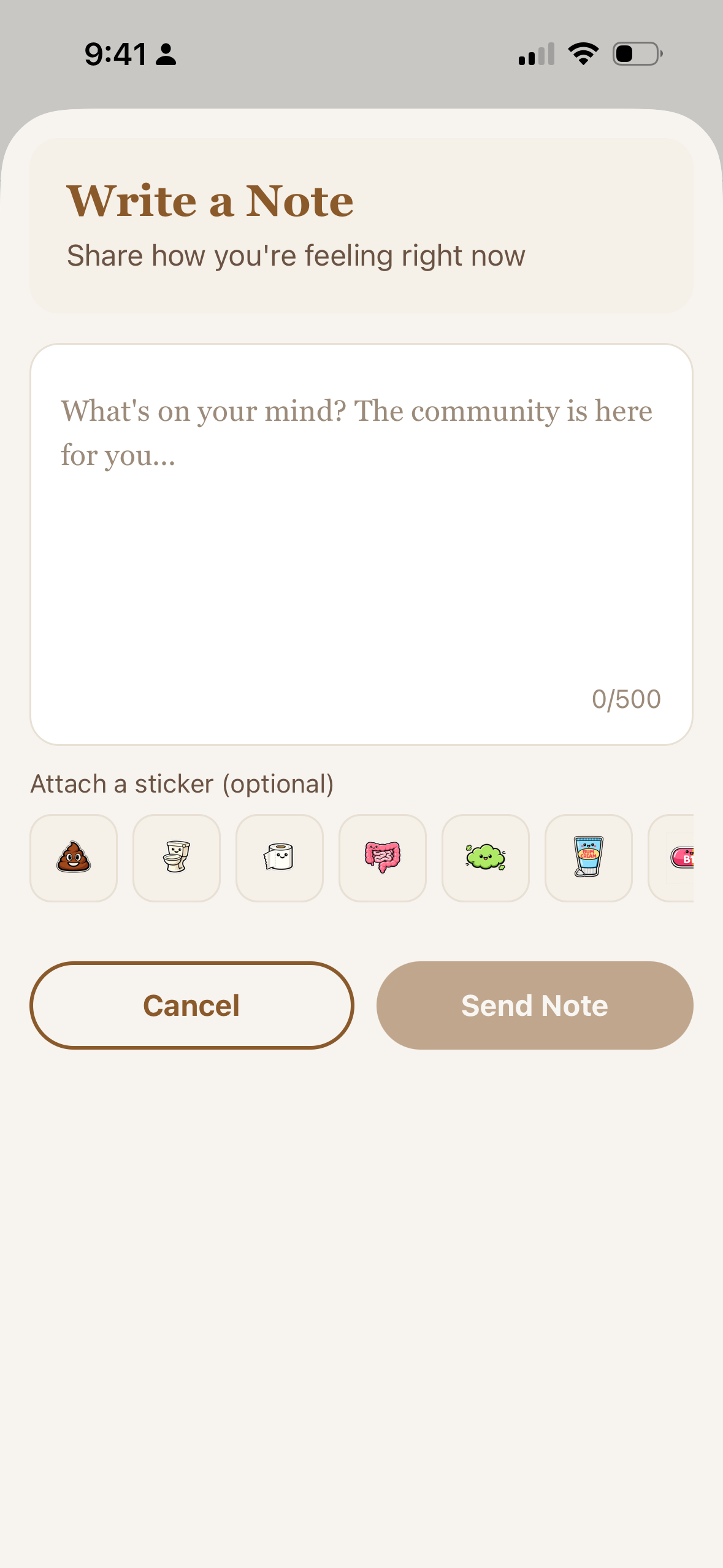 Brown Note compose screen